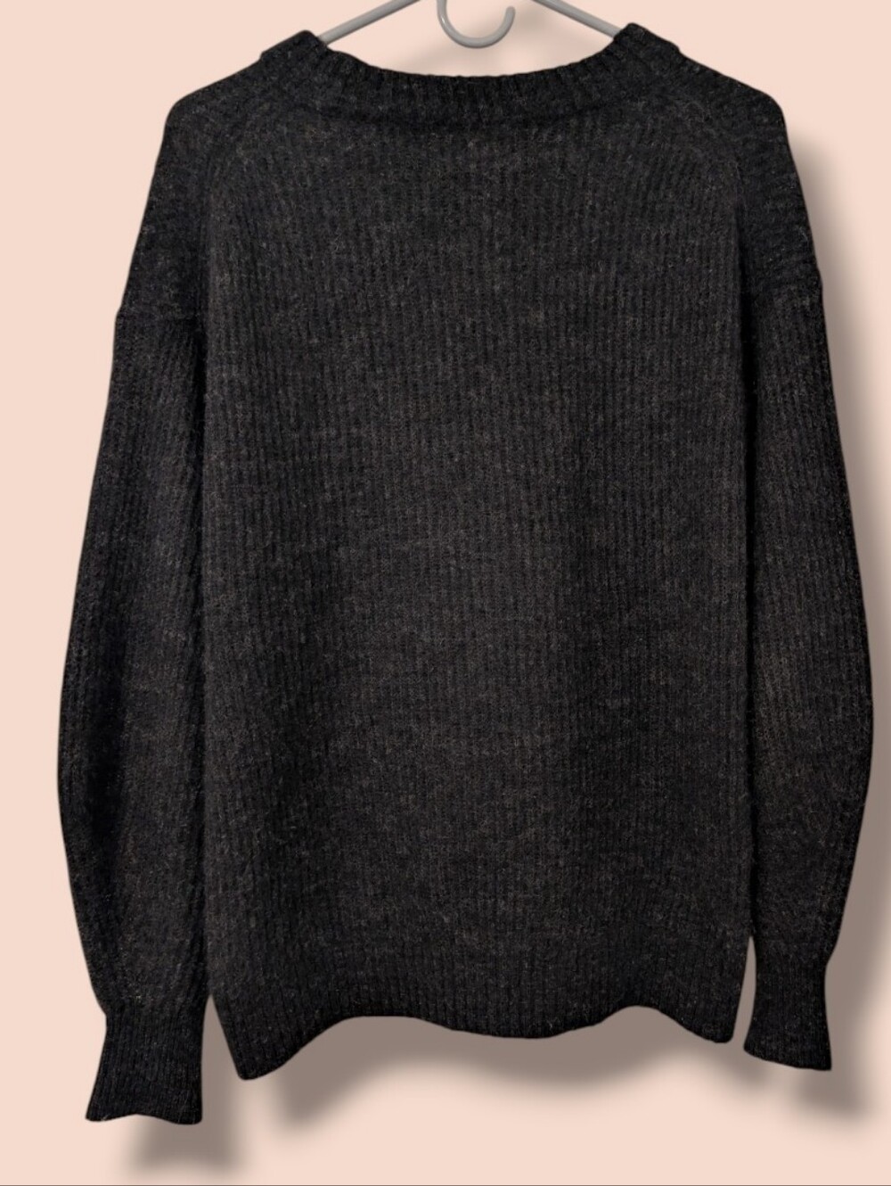 Everlane Heathered Black Alpaca Wool Crewneck Oversized The Cocoon Crew SM - Picture 3 of 13
